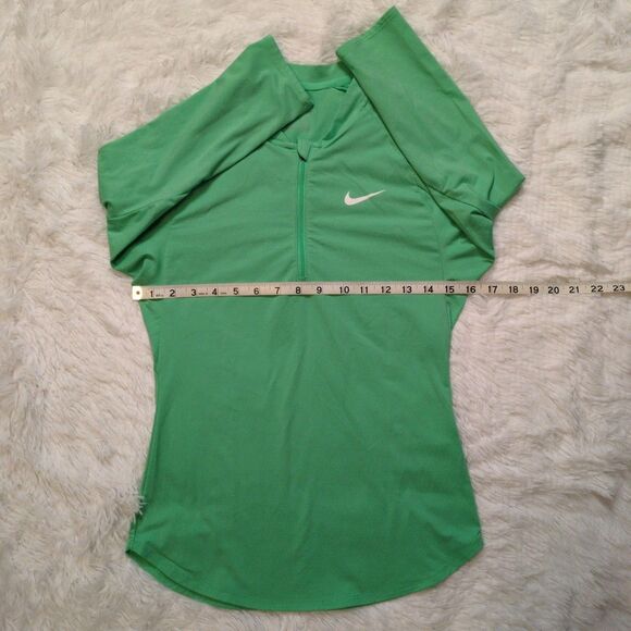 Nike Court Dry Pure Womens XS Quarter Zip Tennis Top Lime Green 3/4 Sleeve - Picture 9 of 9